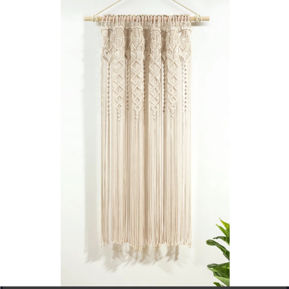 LUSH DECOR Boho Macrame Textured Cotton Window Curtain in Neutral NEW
